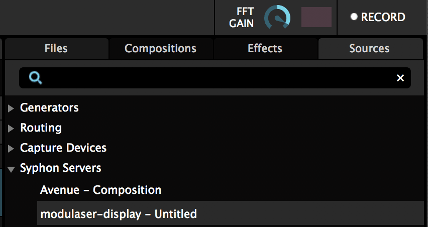 Resolume Syphon tab