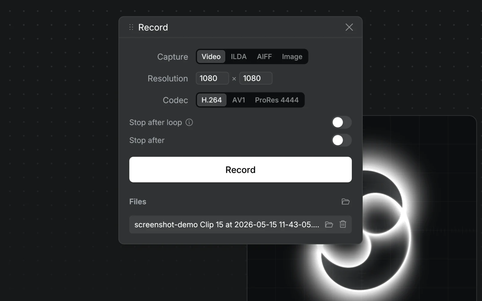 Recording and export options in Modulaser 2