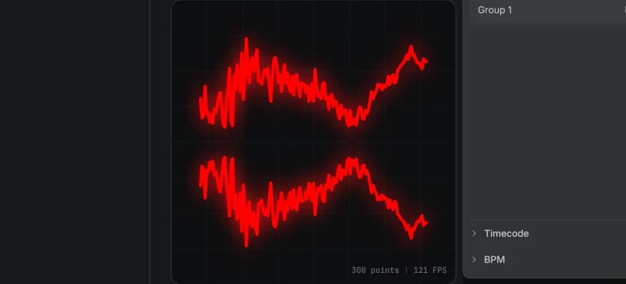 Laser output tracing a red audio waveform