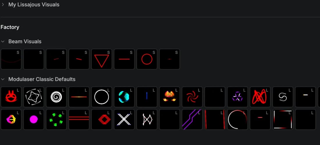 Library packs with colorful laser clip previews